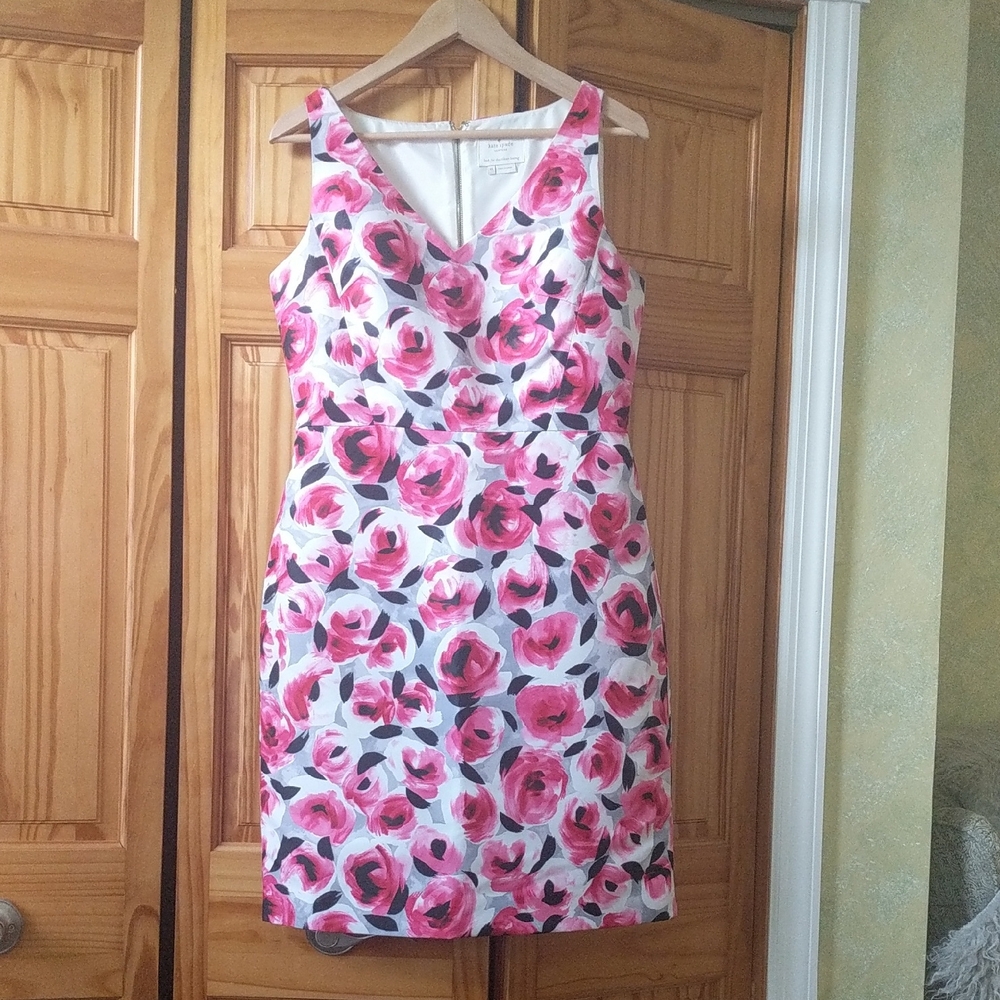 Kate Spade Red and Pink V-Neck Sheath Mini Dress